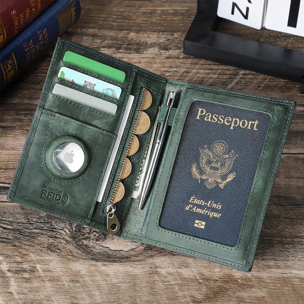 Intérieur du porte-passeport avec fentes pour cartes