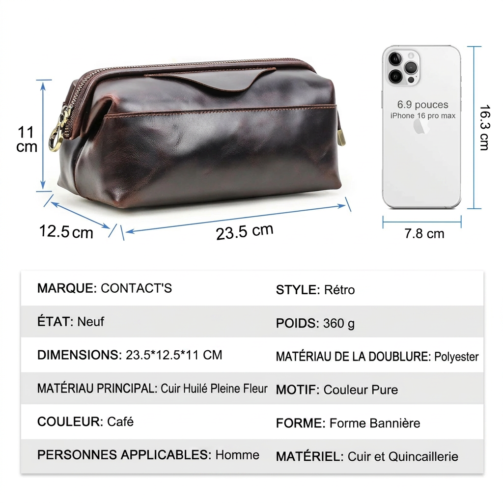 Détail du cuir véritable de la pochette