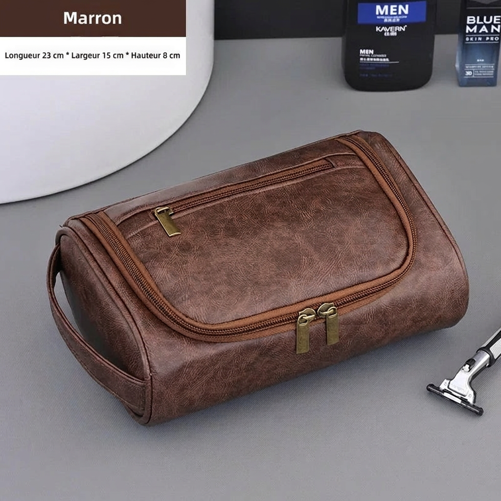 Quai — Trousse de Toilette en Cuir Grande Capacité, utilisation en voyage