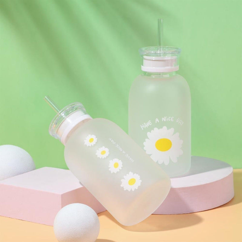 Gourde en verre transparente avec paille