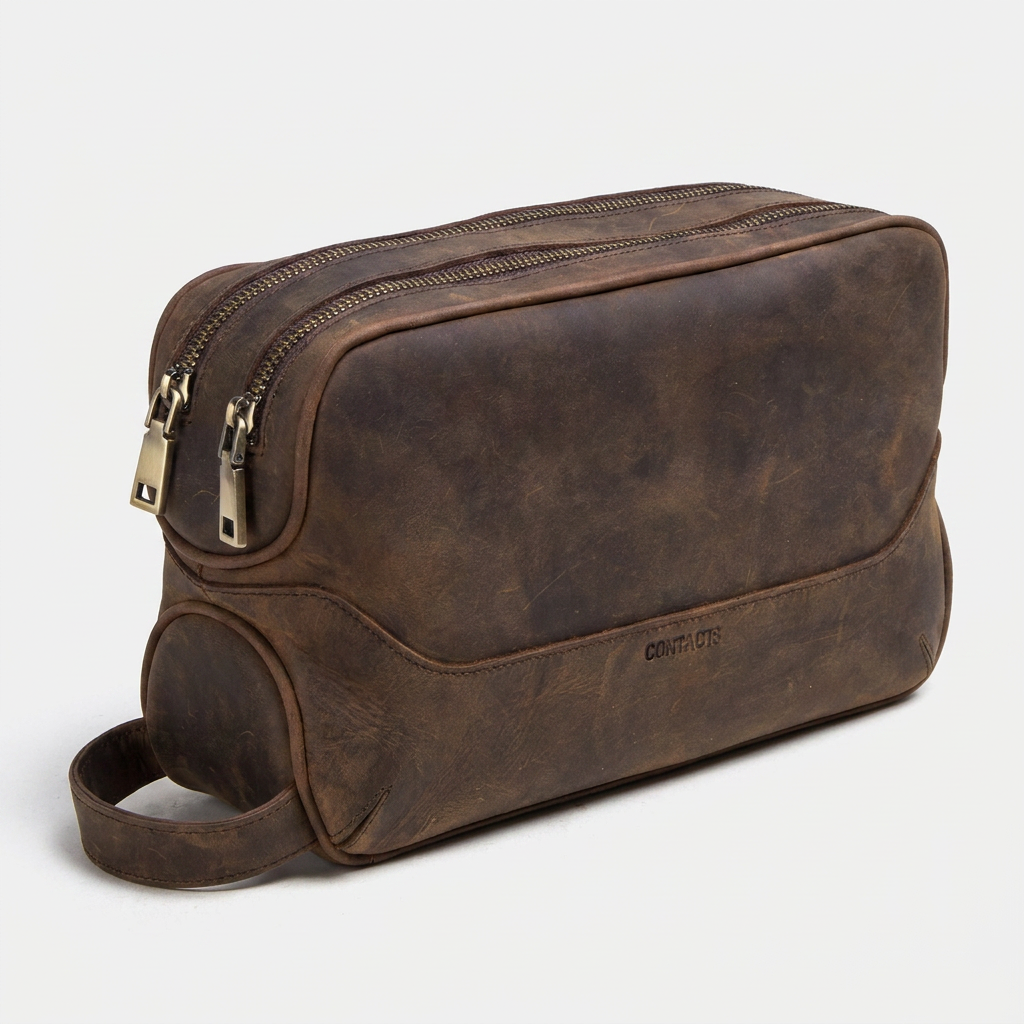 Trousse de toilette en cuir de vachette style vintage