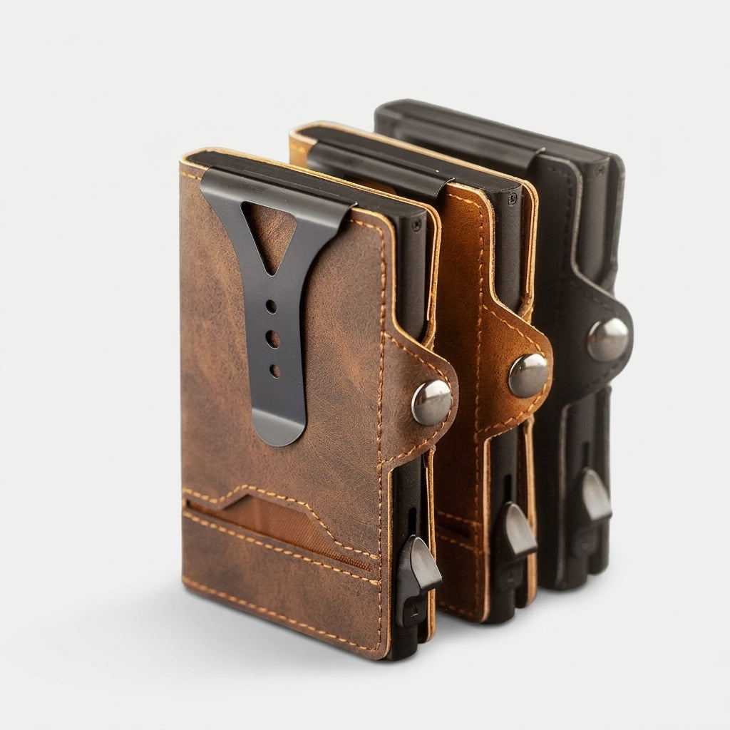 Portefeuille anti-RFID pop-up en aluminium et cuir PU