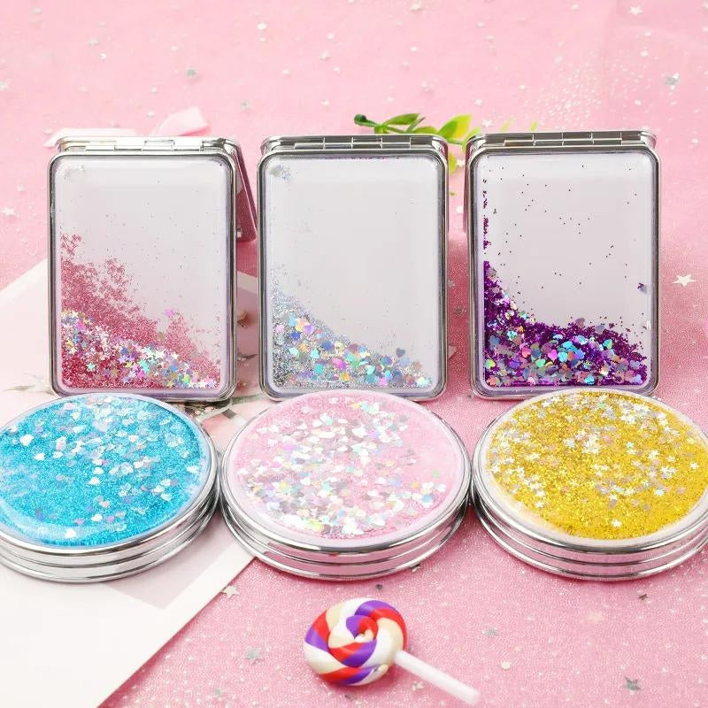 Miroir de poche rond avec paillettes