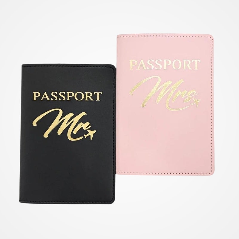 Étui passeport duo pour couple noir et rose