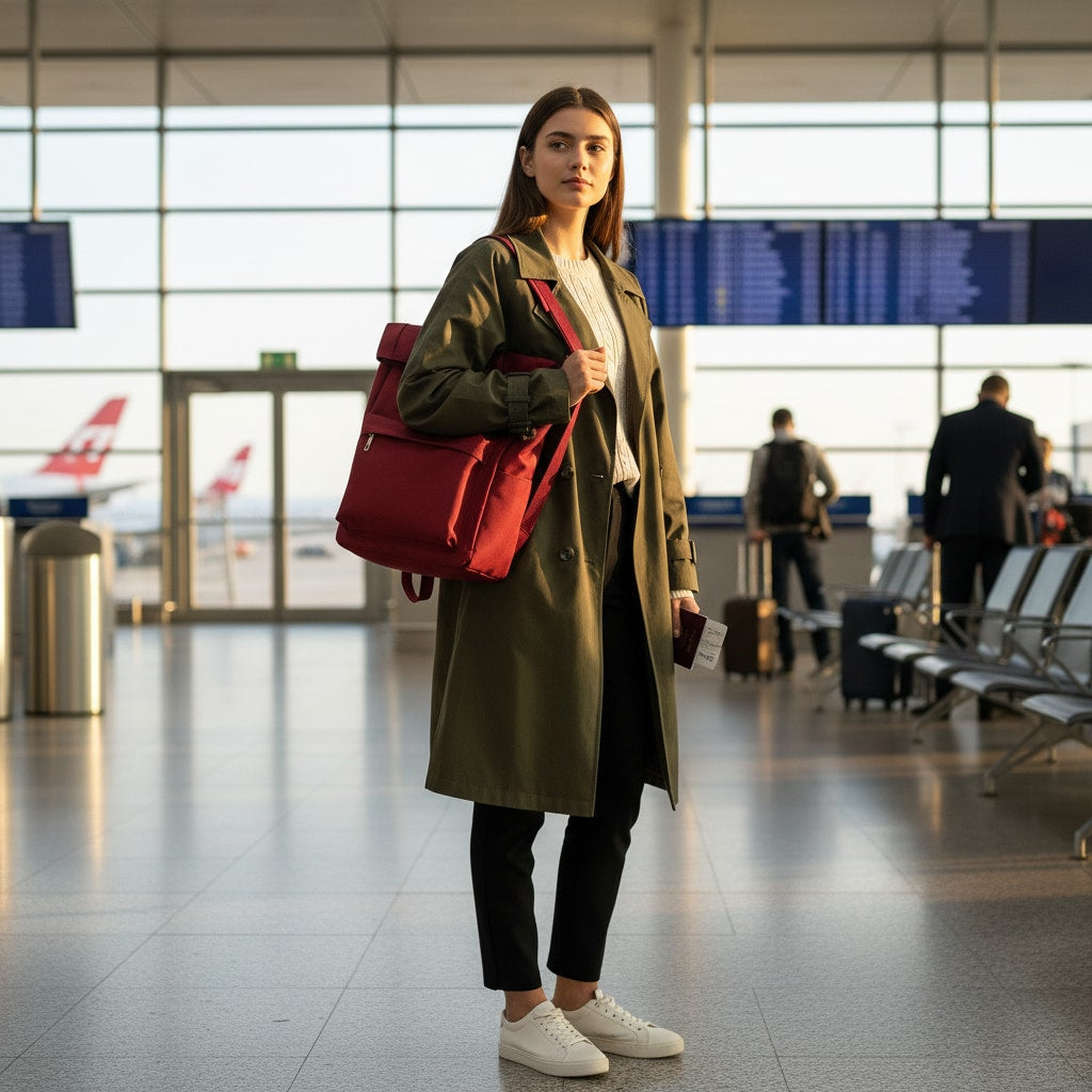 Sac à dos roll top porté en voyage