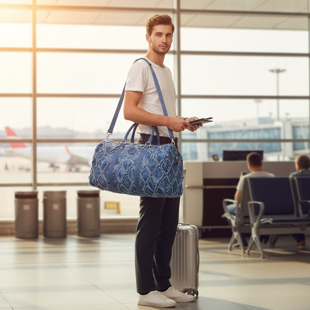 Sac bandoulière en toile porté en voyage