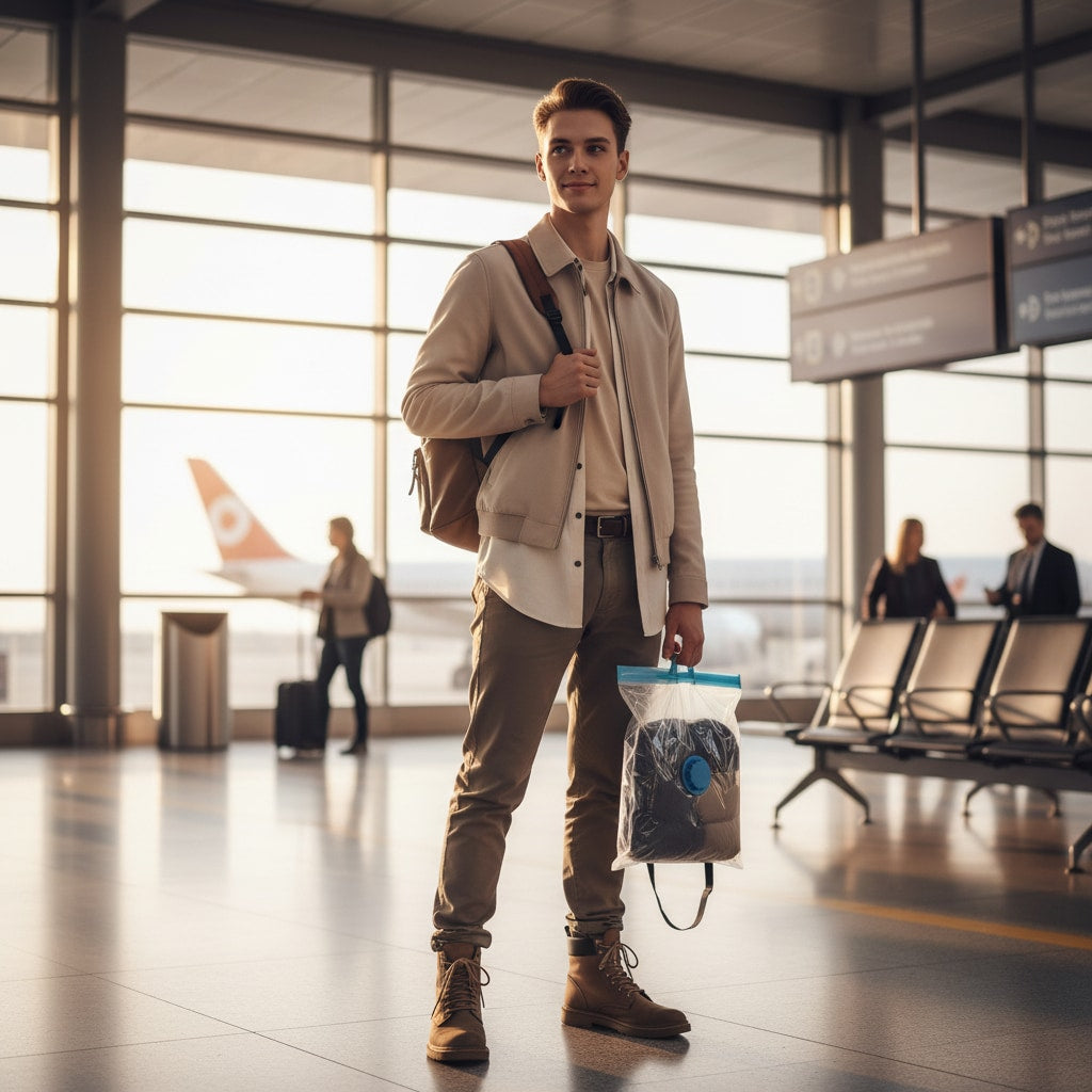 Sac de compression utilisé lors de la préparation d'une valise