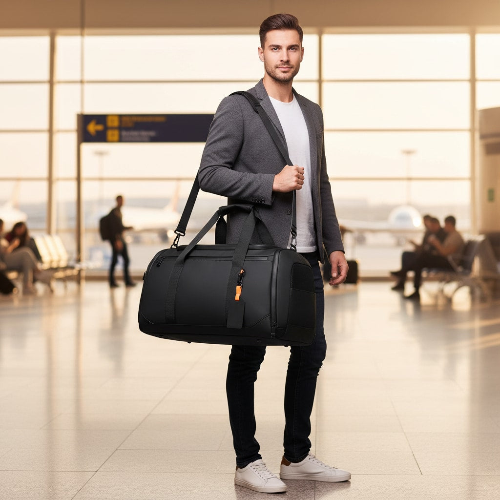 Sac de sport porté à l'épaule en déplacement