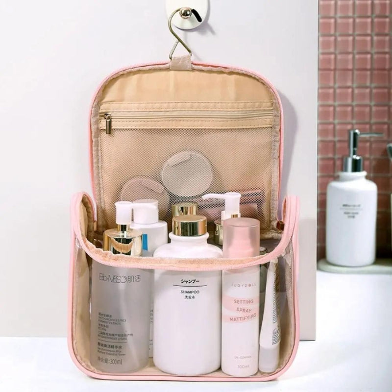 Trousse de toilette transparente avec finition colorée