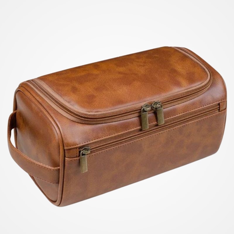 Coloris marron et noir de la trousse de toilette homme