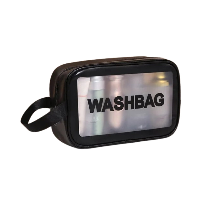 Trousse de toilette transparente vue de côté