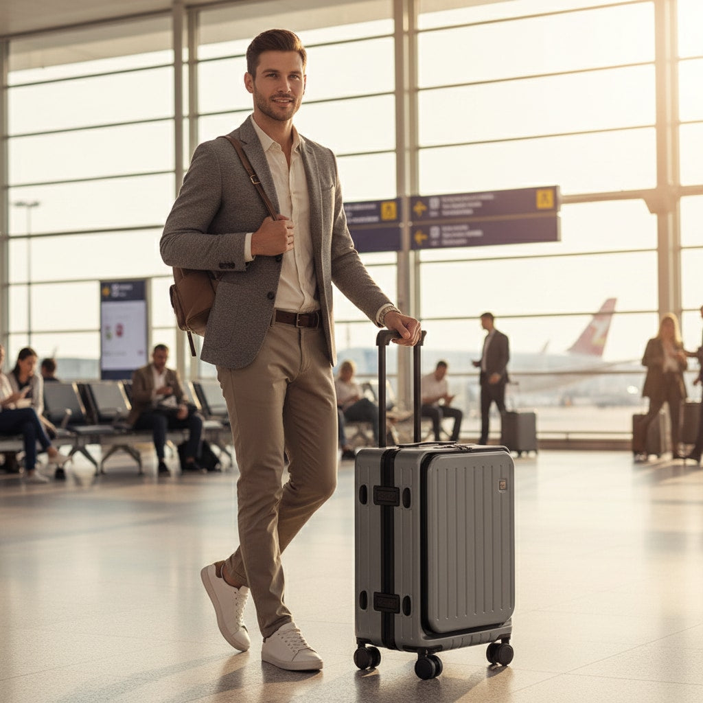 Valise cabine extensible en situation de voyage